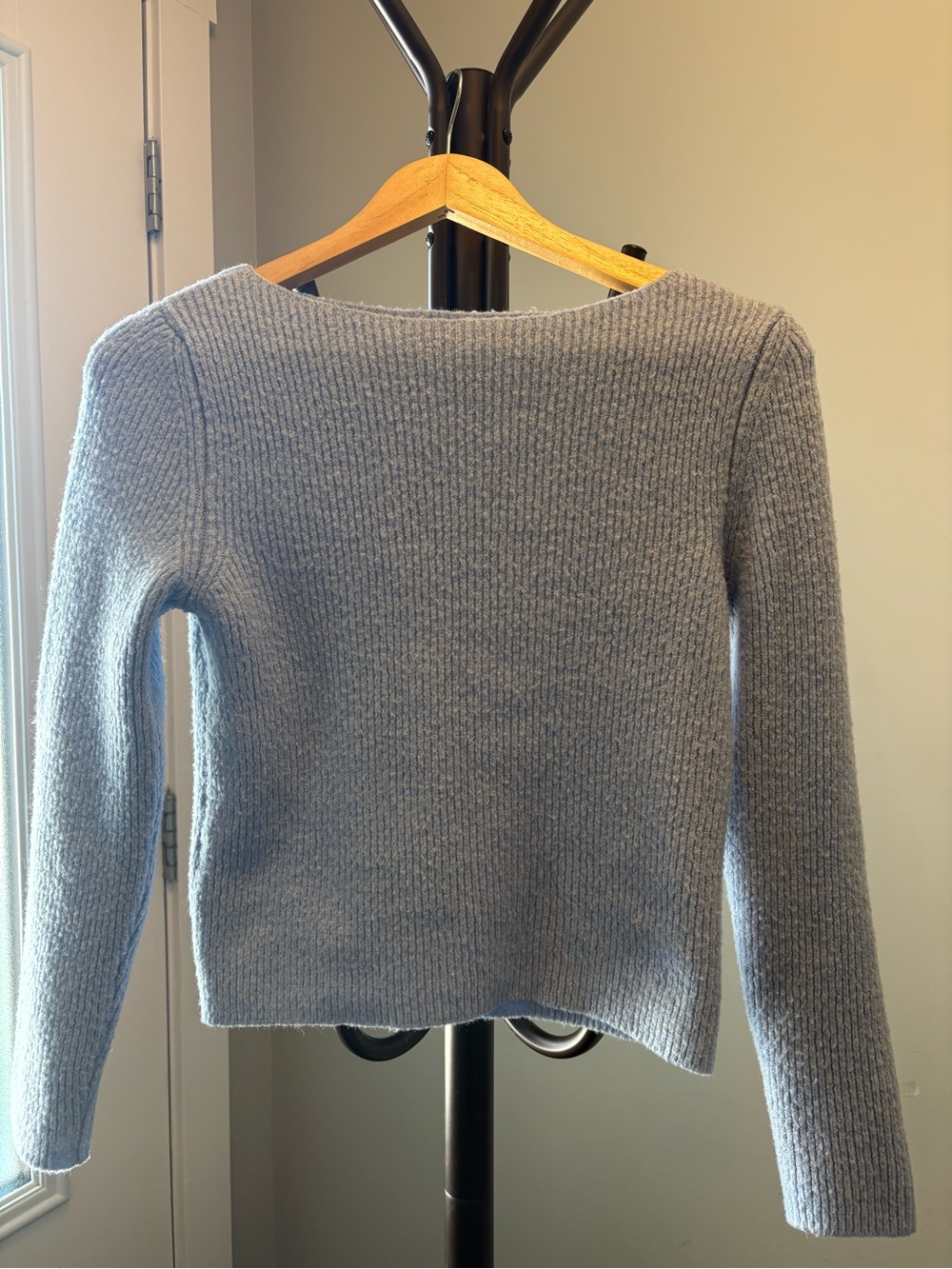 Mango Light Blue Ribbed Boatneck Sweater